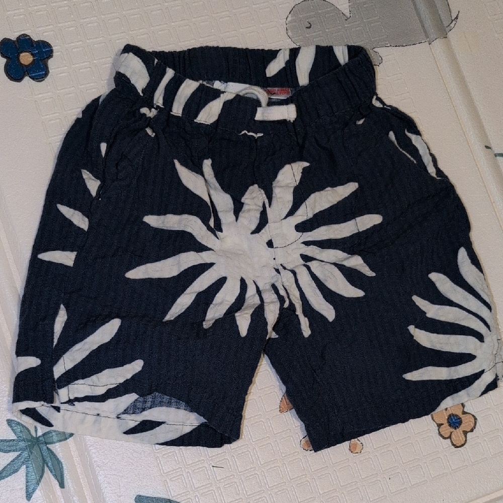 Zara Blue and White Linen Look Drawstring Shorts